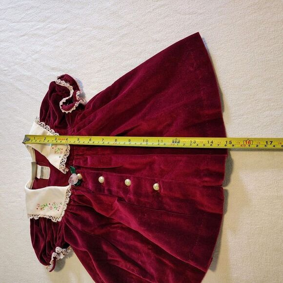 Vtg b.t. Kids Dress Cottagecore Prairie 90s 80s Lace Floral Velvet Size 9-12 Mo - Picture 9 of 12